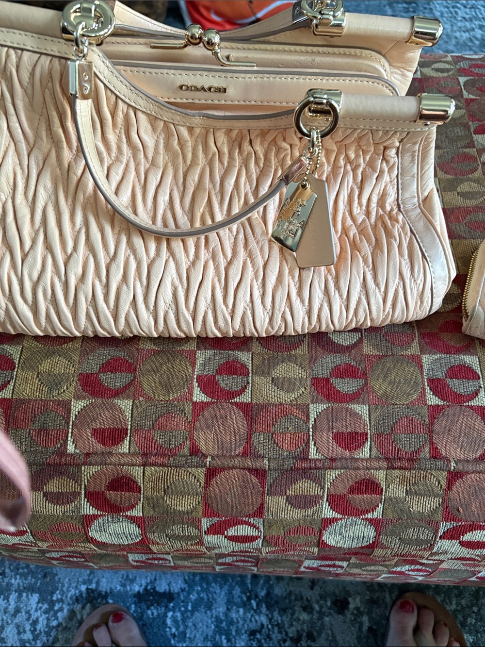 Coach Blush Ruched Pebbled Leather Shoulder Bag with Gold Hardware